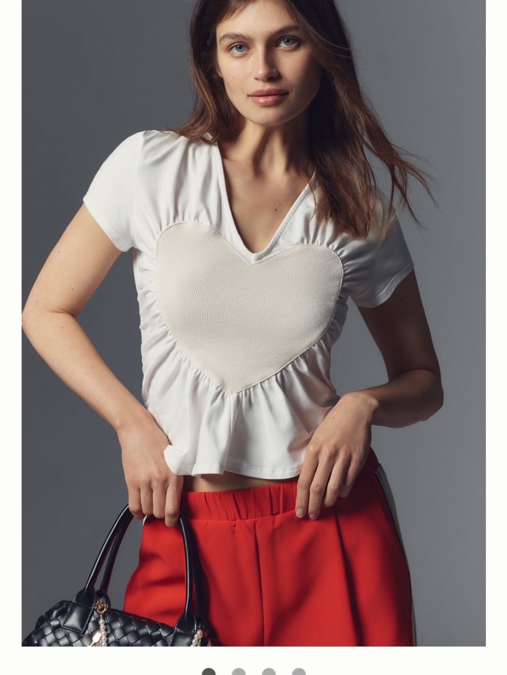 NWT XL Anthropologie White Heart-Front V-Neck Crop Top
